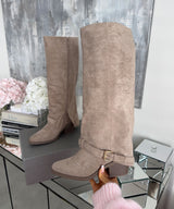 Suede Knee High Boots  Classic Beige Block Heel Design - Product detail 5