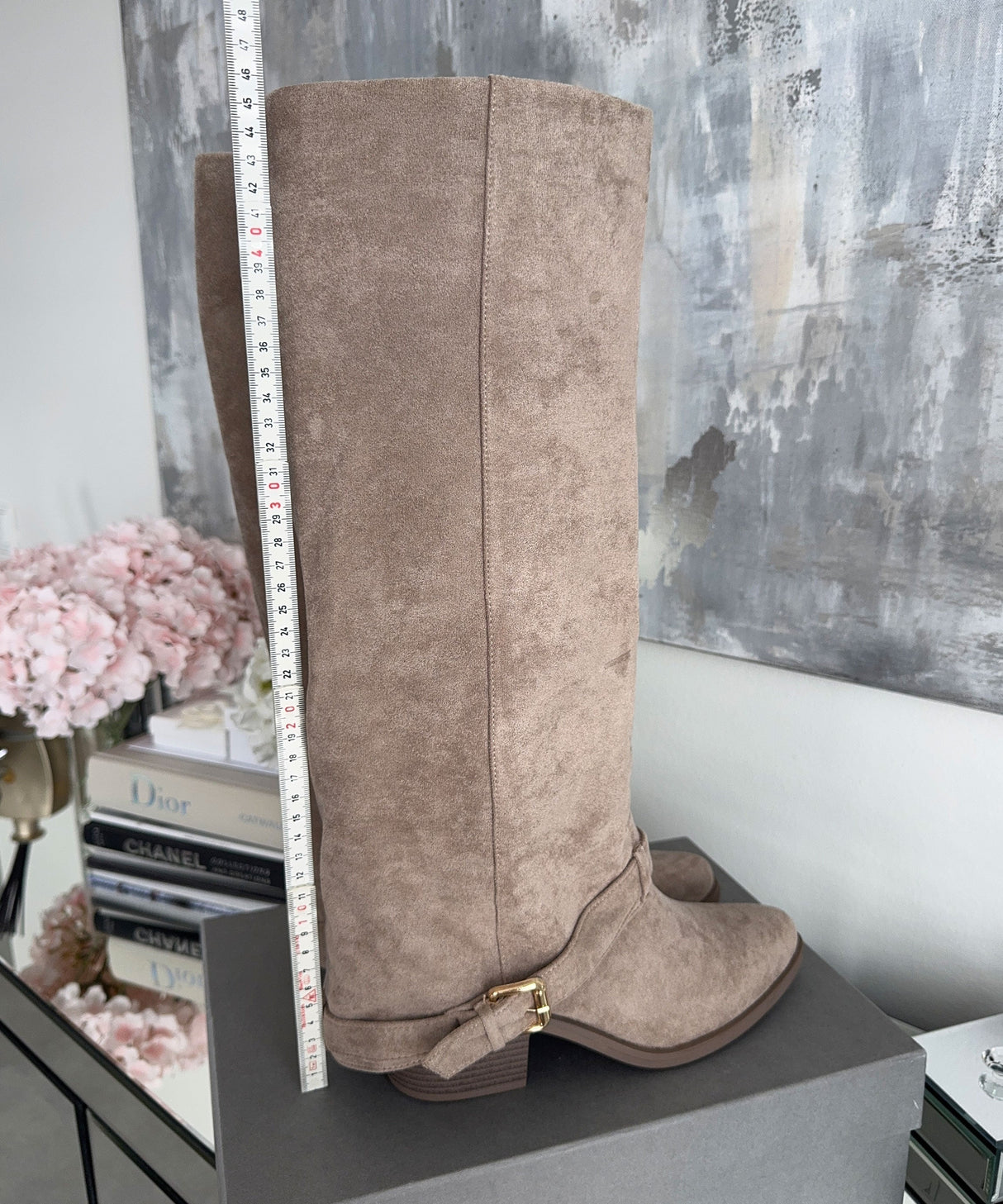 Suede Knee High Boots  Classic Beige Block Heel Design - Product detail 6