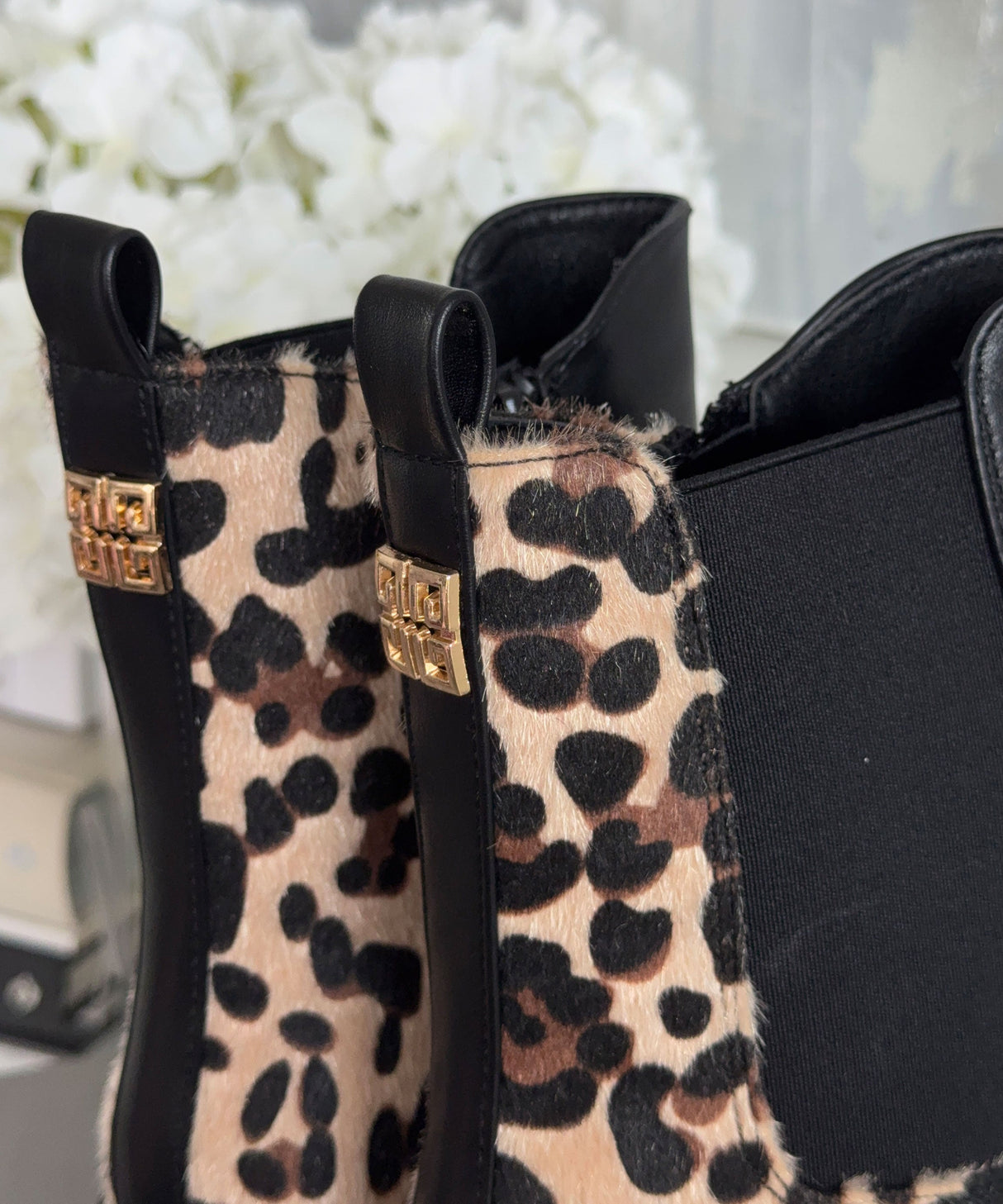 Leopard Print Chelsea Boots  Black Leather With Animal Pattern - Product example