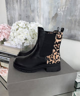 Leopard Print Chelsea Boots  Black Leather With Animal Pattern - Product detail 4