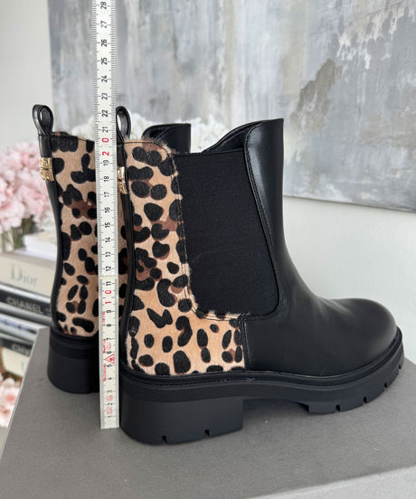 Leopard Print Chelsea Boots  Black Leather With Animal Pattern - Product detail 7