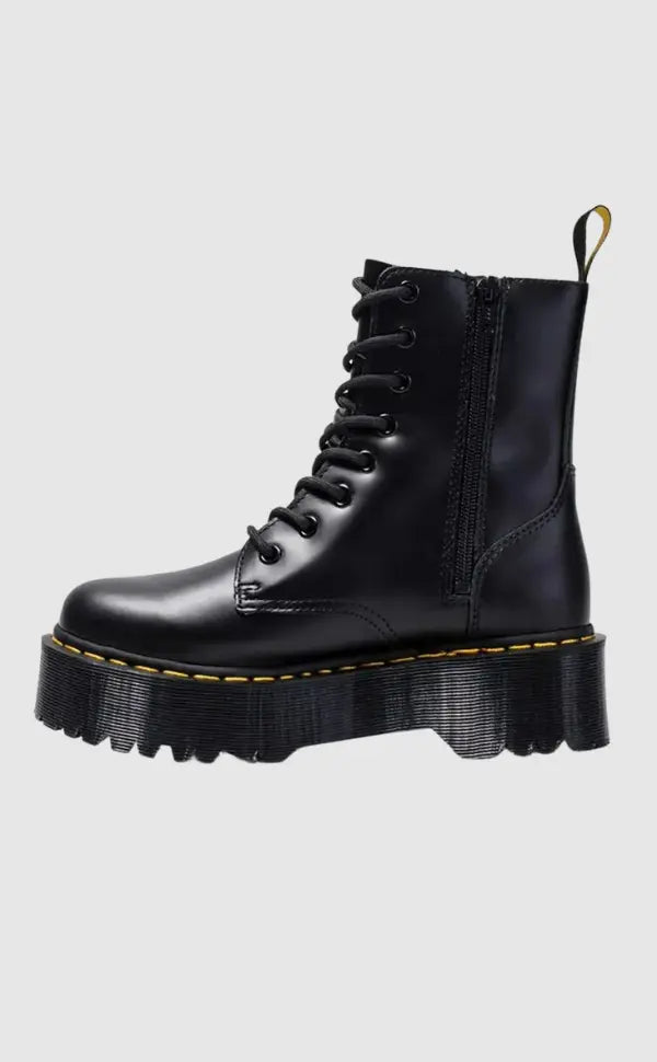 Platform Combat Boots  Black Leather Chunky Sole - Product showcase
