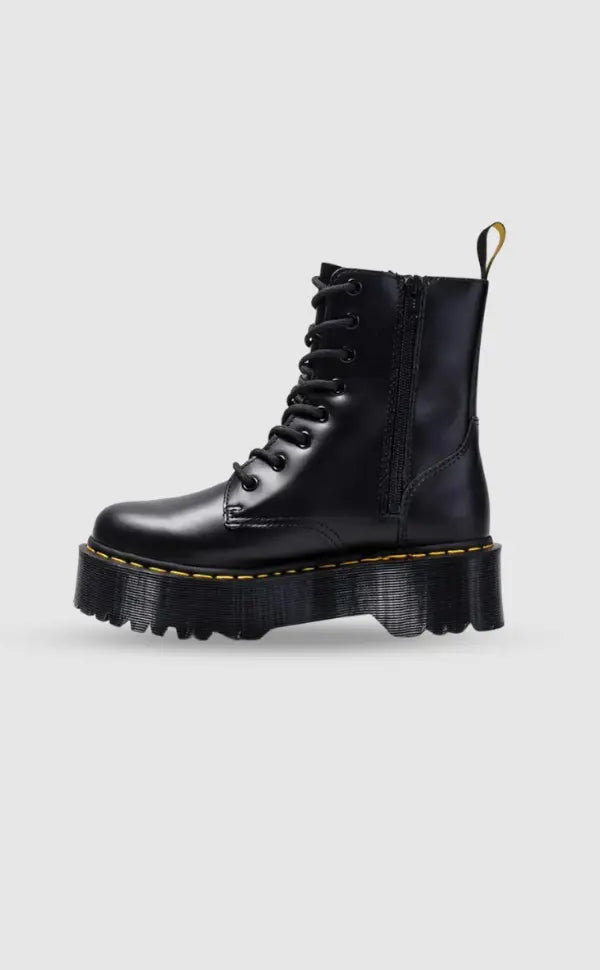 Platform Combat Boots  Black Leather Chunky Sole - Detailed view