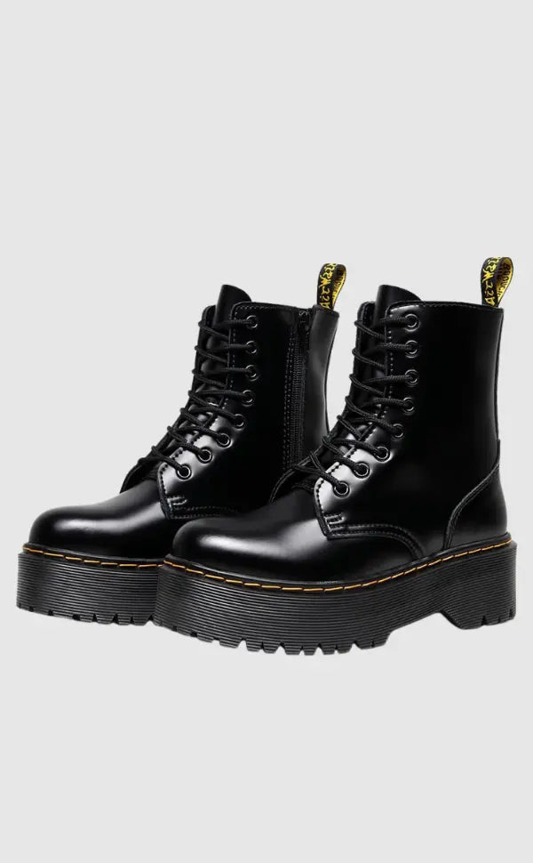 Platform Combat Boots  Black Leather Chunky Sole - Product example