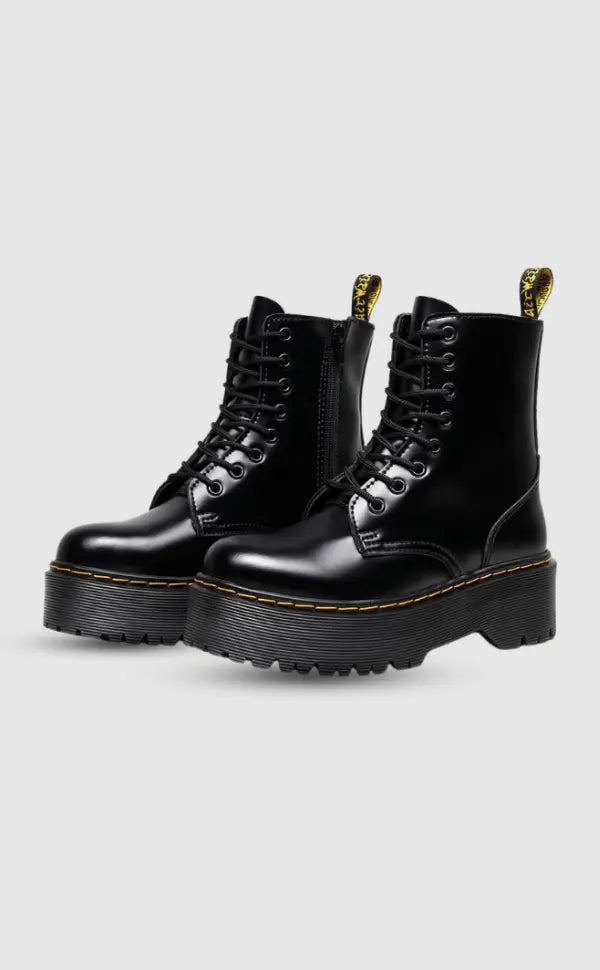 Platform Combat Boots  Black Leather Chunky Sole - Product detail 4