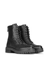 Combat Boots For Women  Python Pattern Leather Lace-Up Design - Product showcase