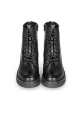 Combat Boots For Women  Python Pattern Leather Lace-Up Design - Product example