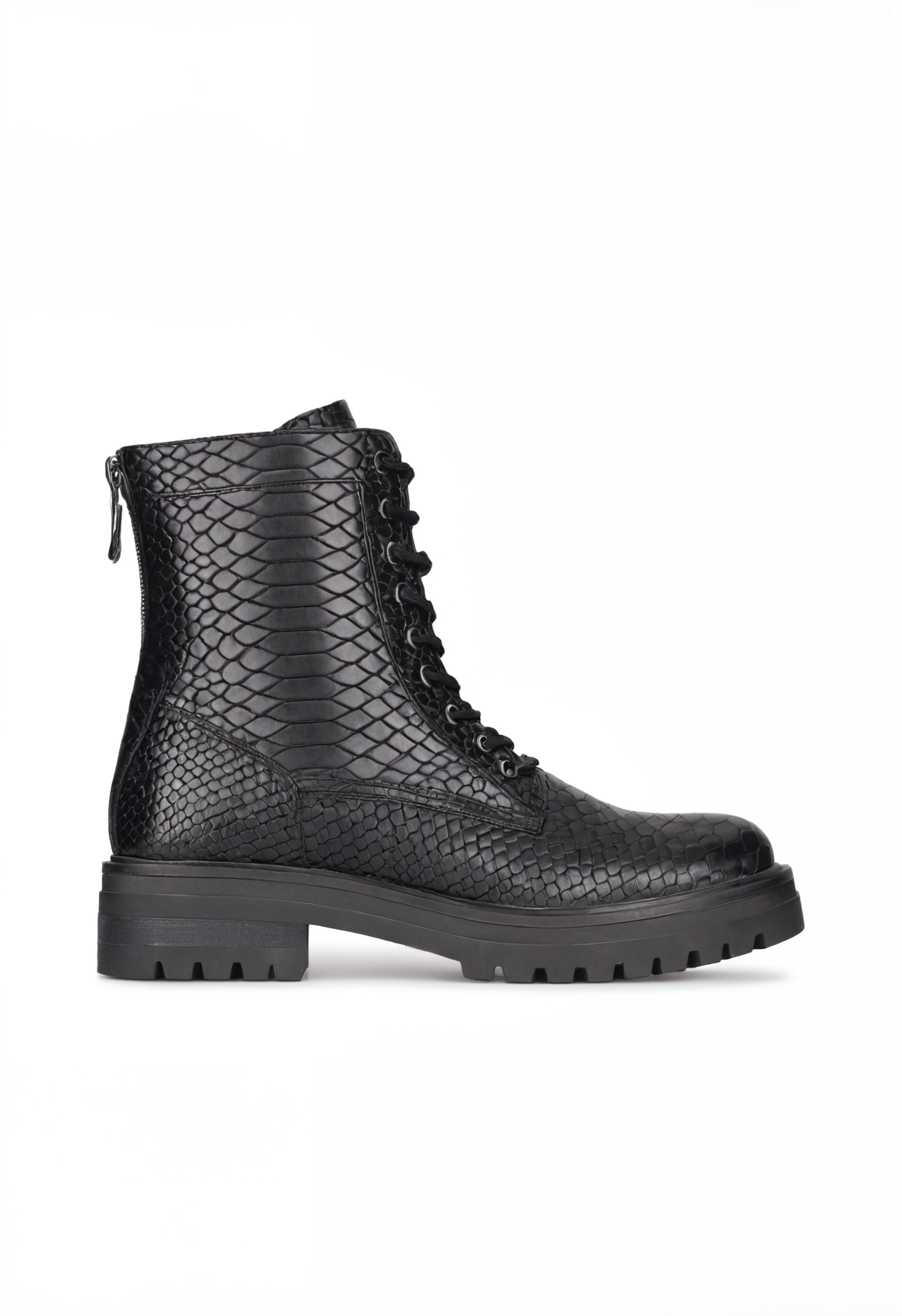Combat Boots For Women  Python Pattern Leather Lace-Up Design - Product detail 4