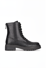 Combat Boots For Women  Python Pattern Leather Lace-Up Design - Product detail 4