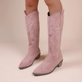 Western Suede Boots  Embroidered Knee-High Design - Product showcase