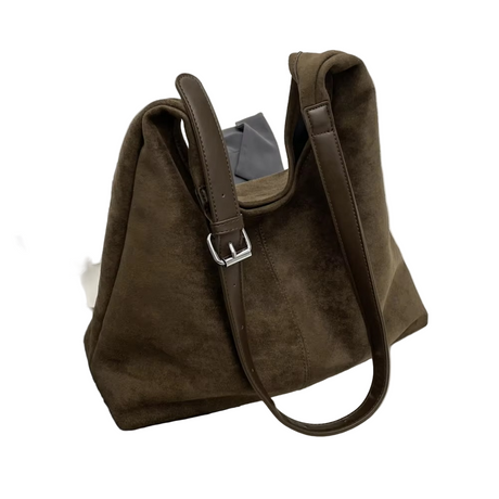 Suede Hobo Bag  Premium Leather Trim With Adjustable Strap - Detailed view