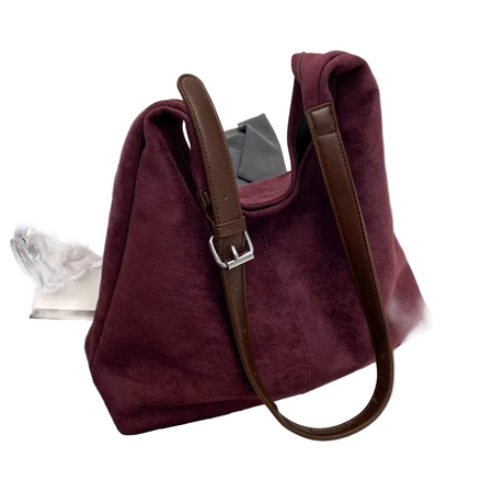 Suede Hobo Bag  Premium Leather Trim With Adjustable Strap - Product example