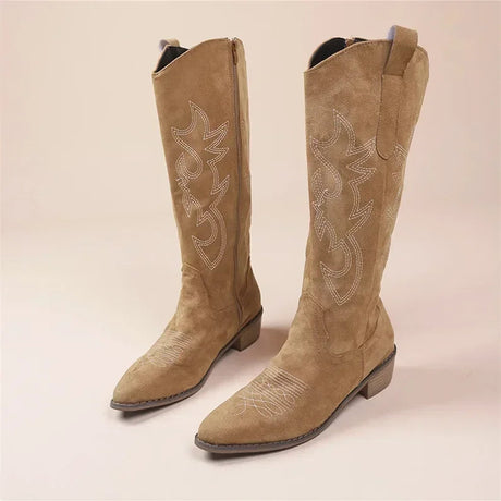 Western Suede Cowboy Boots  Embroidered Knee-High Design - Product detail 6