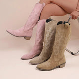 Western Suede Boots  Rose Pink Embroidered Cowgirl Design - Product example