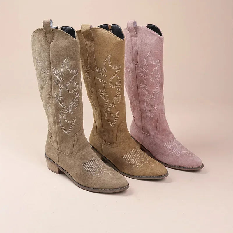Western Suede Boots  Rose Pink Embroidered Cowgirl Design - Product detail 4