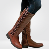 Lace Up Knee High Boots  Classic Black Leather Combat Design - Product detail 4