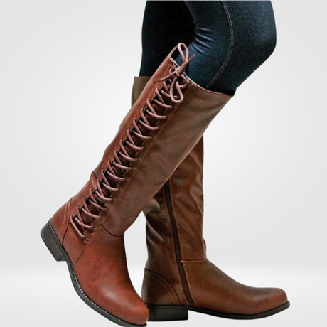 Lace Up Knee High Boots  Classic Black Leather Combat Design - Product detail 4