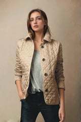 Quilted Button Up Jacket  Diamond Pattern Burgundy Design - Detailed view