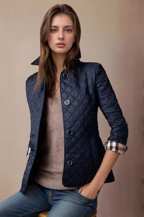 Quilted Button Up Jacket  Diamond Pattern Burgundy Design - Product example