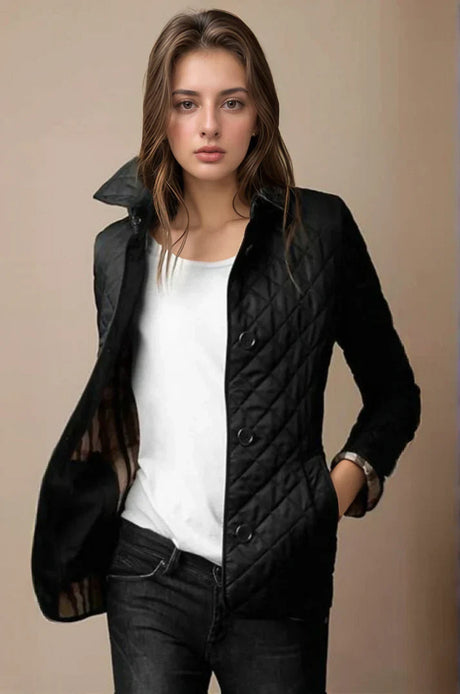 Quilted Button Up Jacket  Diamond Pattern Burgundy Design - Product detail 4
