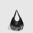 Studded Fringe Hobo Bag  Black Leather Statement Design - Product showcase