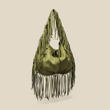 Studded Fringe Hobo Bag  Black Leather Statement Design - Detailed view