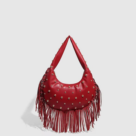 Studded Fringe Hobo Bag  Black Leather Statement Design - Product example
