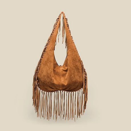 Studded Fringe Hobo Bag  Black Leather Statement Design - Product detail 4