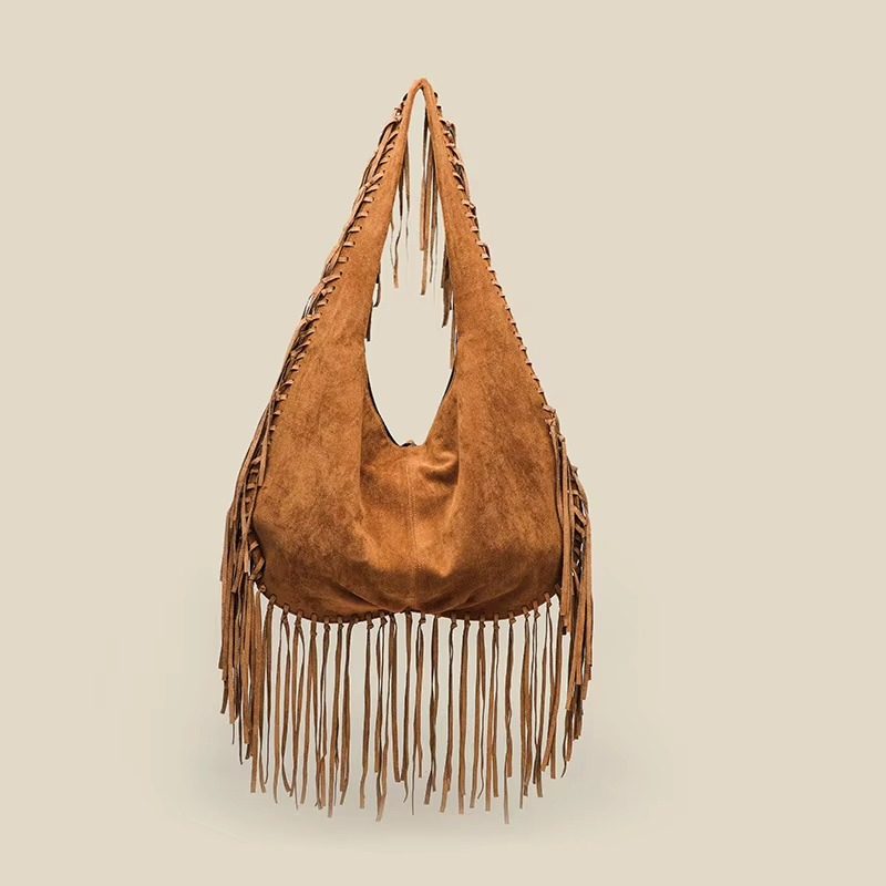 Studded Fringe Hobo Bag  Black Leather Statement Design - Product detail 5