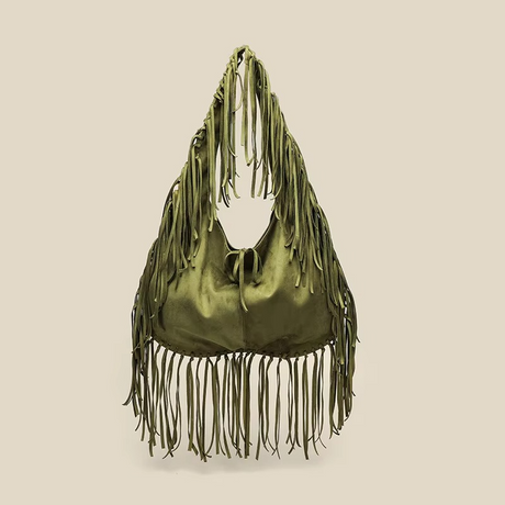 Studded Fringe Hobo Bag  Black Leather Statement Design - Product detail 6
