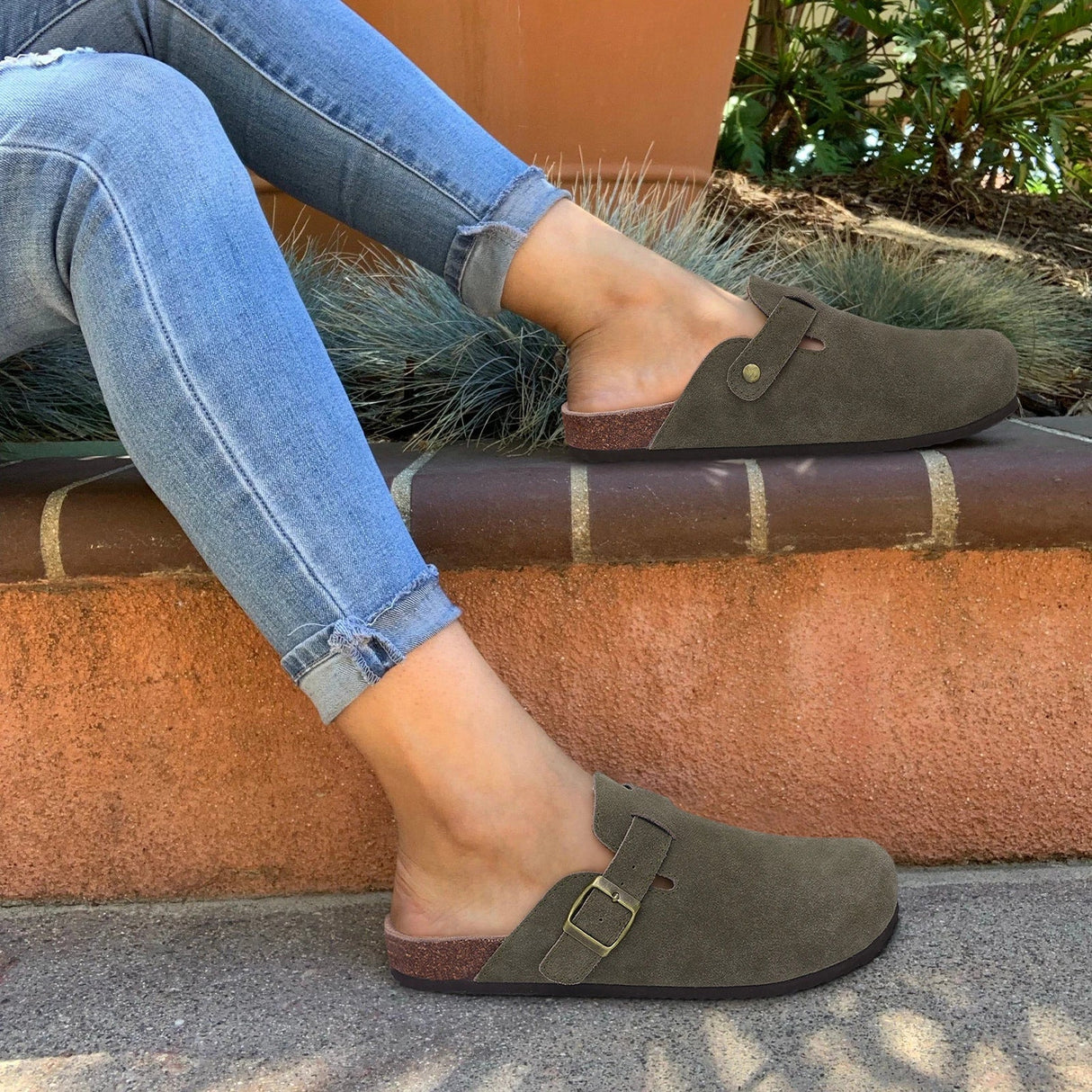 Comfort Suede Mules  Cork Insole With Arch Support - Product showcase