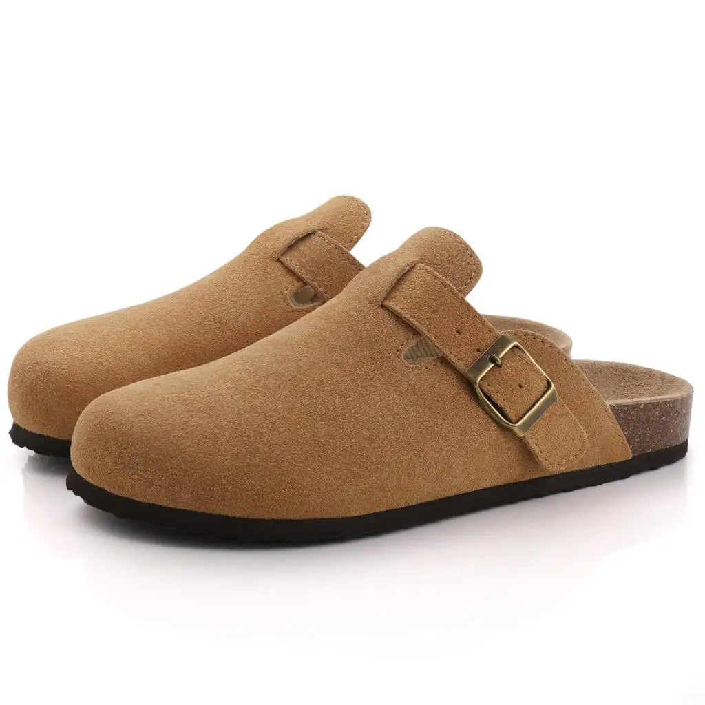 Suede Cork Mules  Adjustable Buckle Comfort Slides - Product showcase