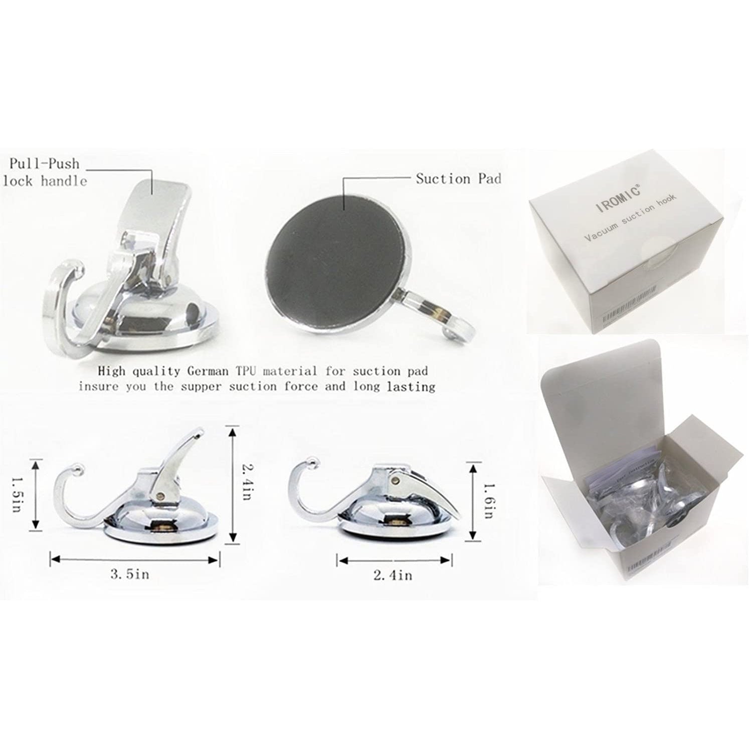 Heavy Duty Vacuum Suction Hooks  Stainless Steel Wall Mount Set - Product example