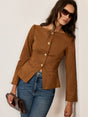 Brown Suede Blazer  Fitted Metal Button Jacket - Product showcase
