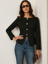 Brown Suede Blazer  Fitted Metal Button Jacket - Product detail 9