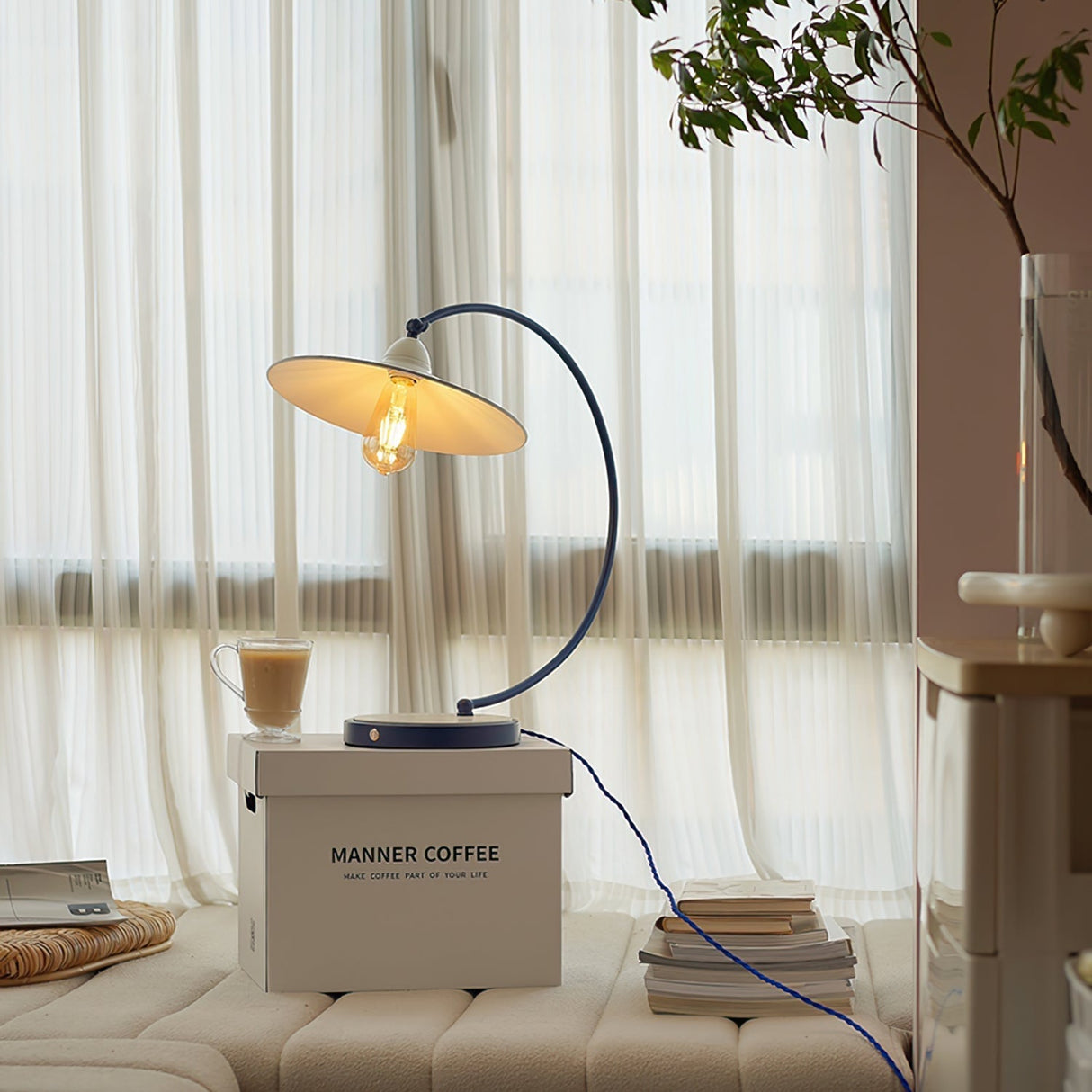 Modern Desk Lamp  White Shade Blue Curved Design - Product detail 8