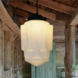Vintage Pendant Light  Geometric Milk Glass Shade - Product detail 21
