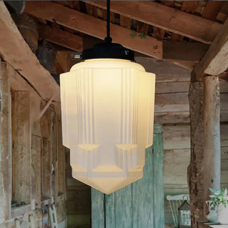 Vintage Pendant Light  Geometric Milk Glass Shade - Product detail 21