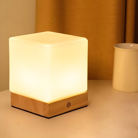 Nordic LED Table Lamp  Minimalist Cube Design With Wooden Base - Product detail 9