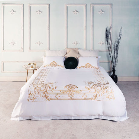 Luxury Bedding Set  White Egyptian Cotton Gold Embroidery - Product example