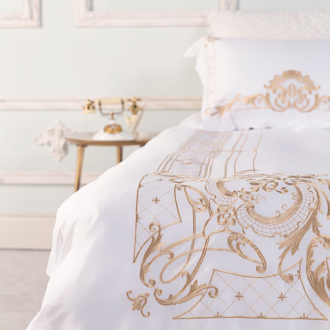 Luxury Bedding Set  White Egyptian Cotton Gold Embroidery - Product detail 4