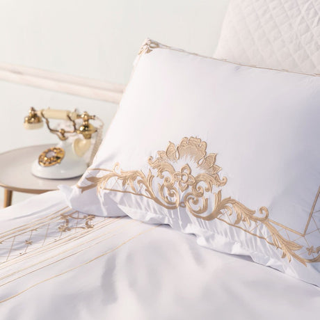 Luxury Bedding Set  White Egyptian Cotton Gold Embroidery - Product detail 9