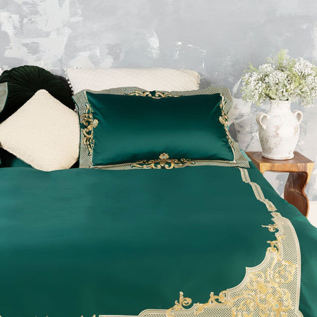 Luxury Egyptian Cotton Bedding  Green Embroidered Duvet Set - Product detail 4