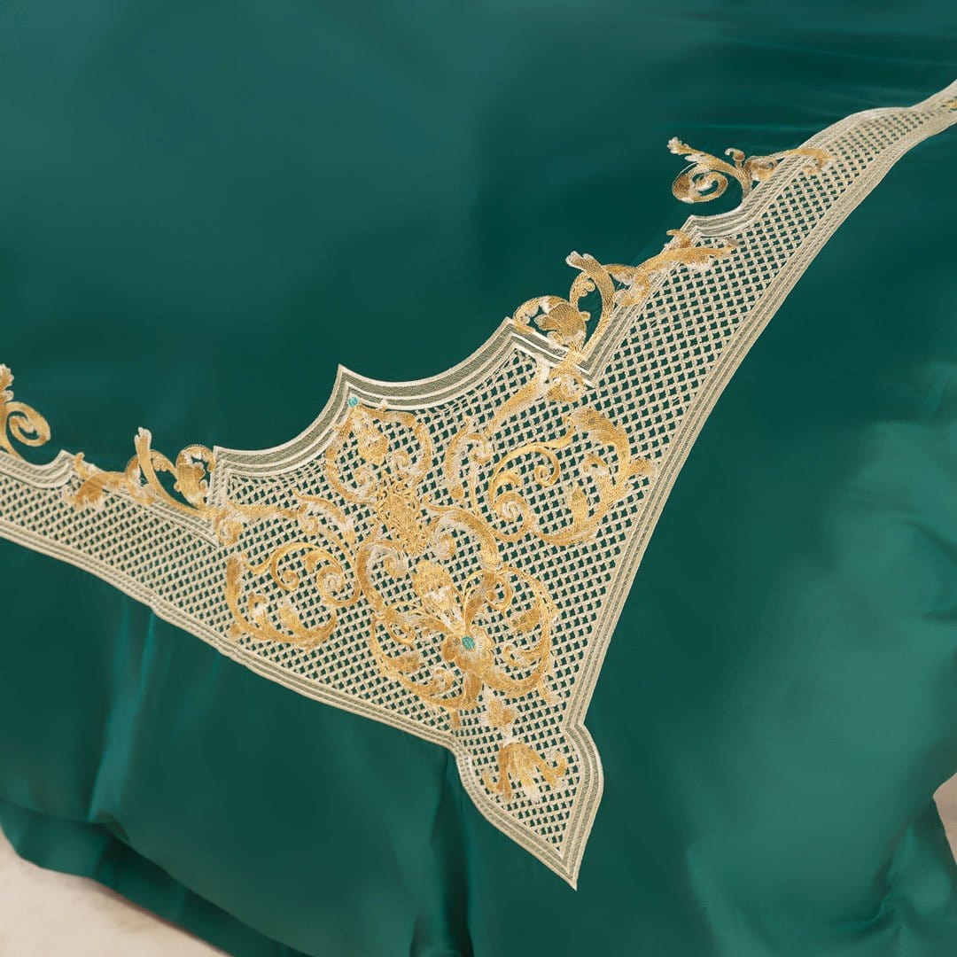 Luxury Egyptian Cotton Bedding  Green Embroidered Duvet Set - Product example