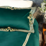 Luxury Egyptian Cotton Bedding  Green Embroidered Duvet Set - Detailed view
