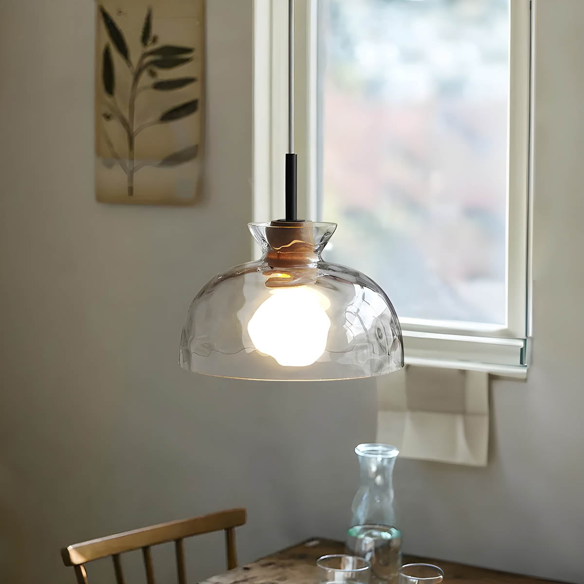 Modern Glass Pendant Light  Clear Dome Shades with Wood Accent - Product example
