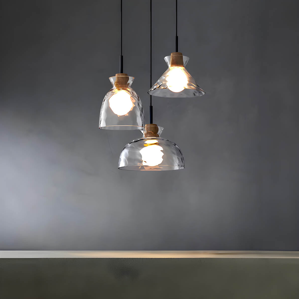 Modern Glass Pendant Light  Clear Dome Shades with Wood Accent - Product detail 8