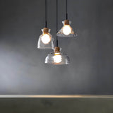Modern Glass Pendant Light  Clear Dome Shades with Wood Accent - Product detail 8