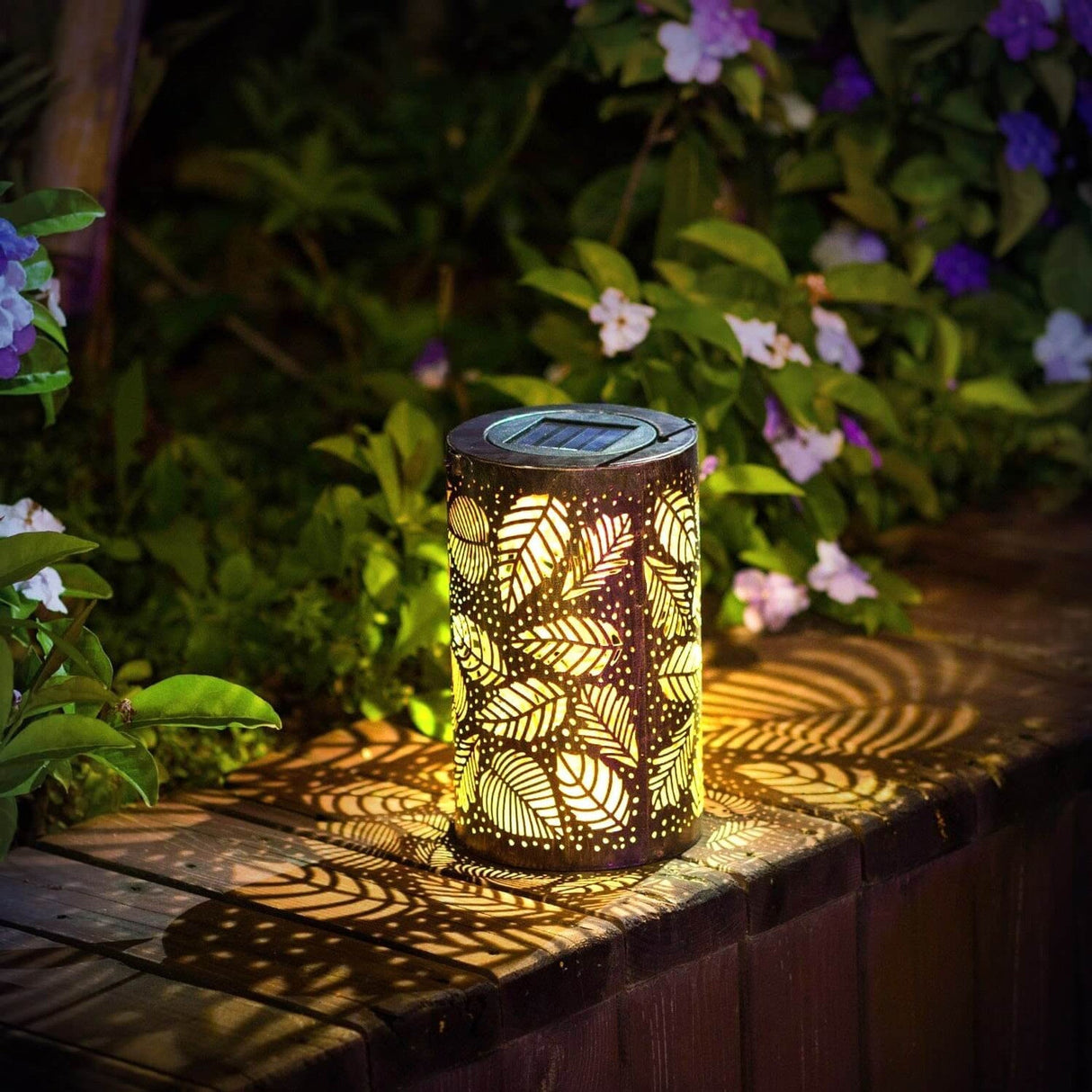 Solar Garden Lantern  Tropical Leaf Pattern - Product example