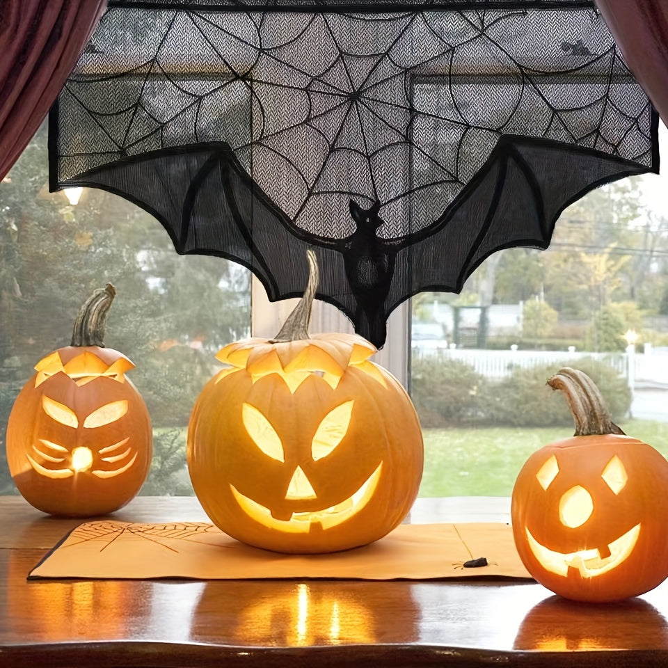 Halloween Lace Table Runner  Bat And Spiderweb Design - Product showcase